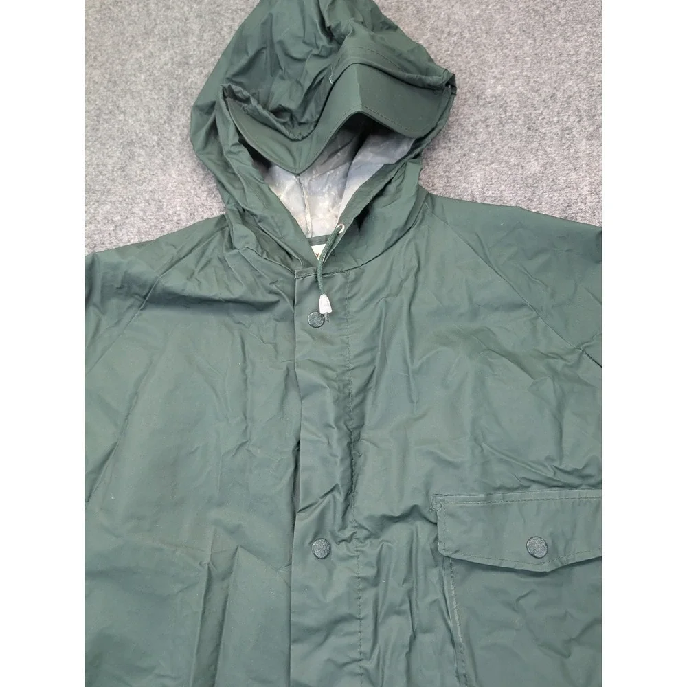 Seaway‎ Rain Coat Mens XL Green PVC Coated Nylon Hooded Long Rain Parka
